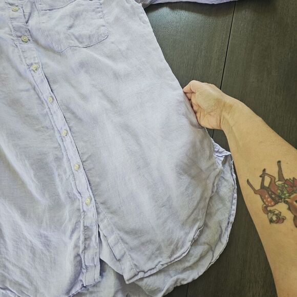 Lands End Linen Button Down Tunic Shirt 1X Long Sleeve Pockets Pastel Lilac - Picture 6 of 9